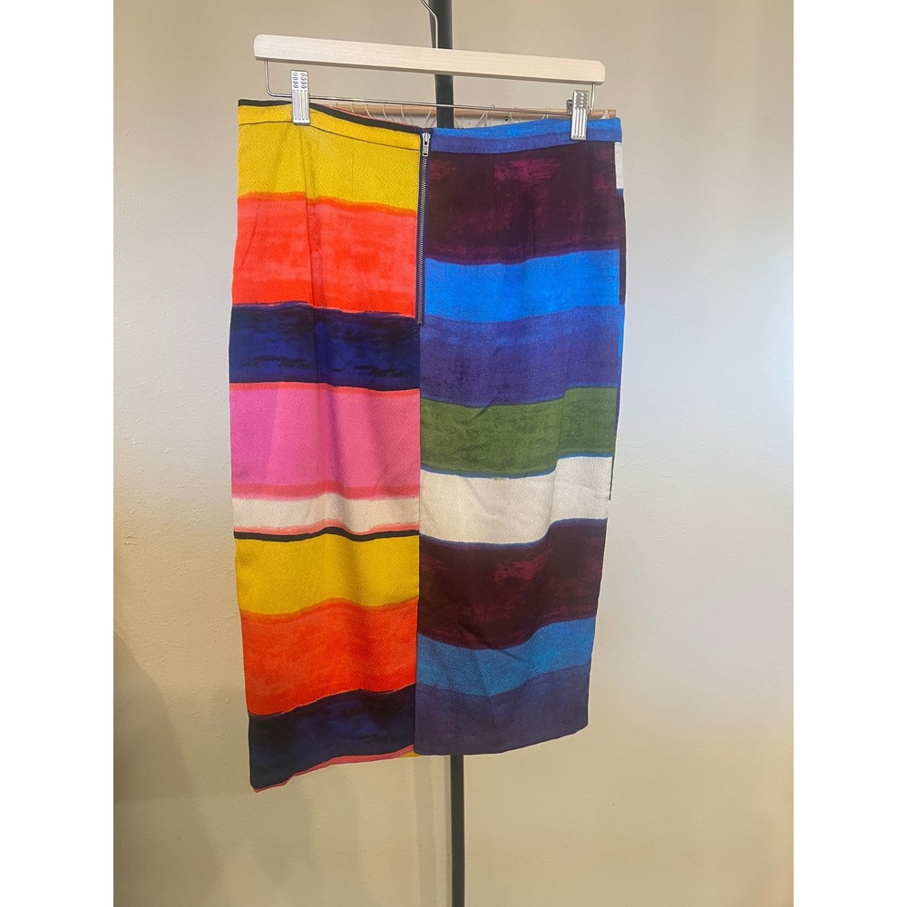 Tracy Reese Multi Color Striped Silk Blend Pencil Skirt Size 12 Midi Abstract - Picture 3 of 8